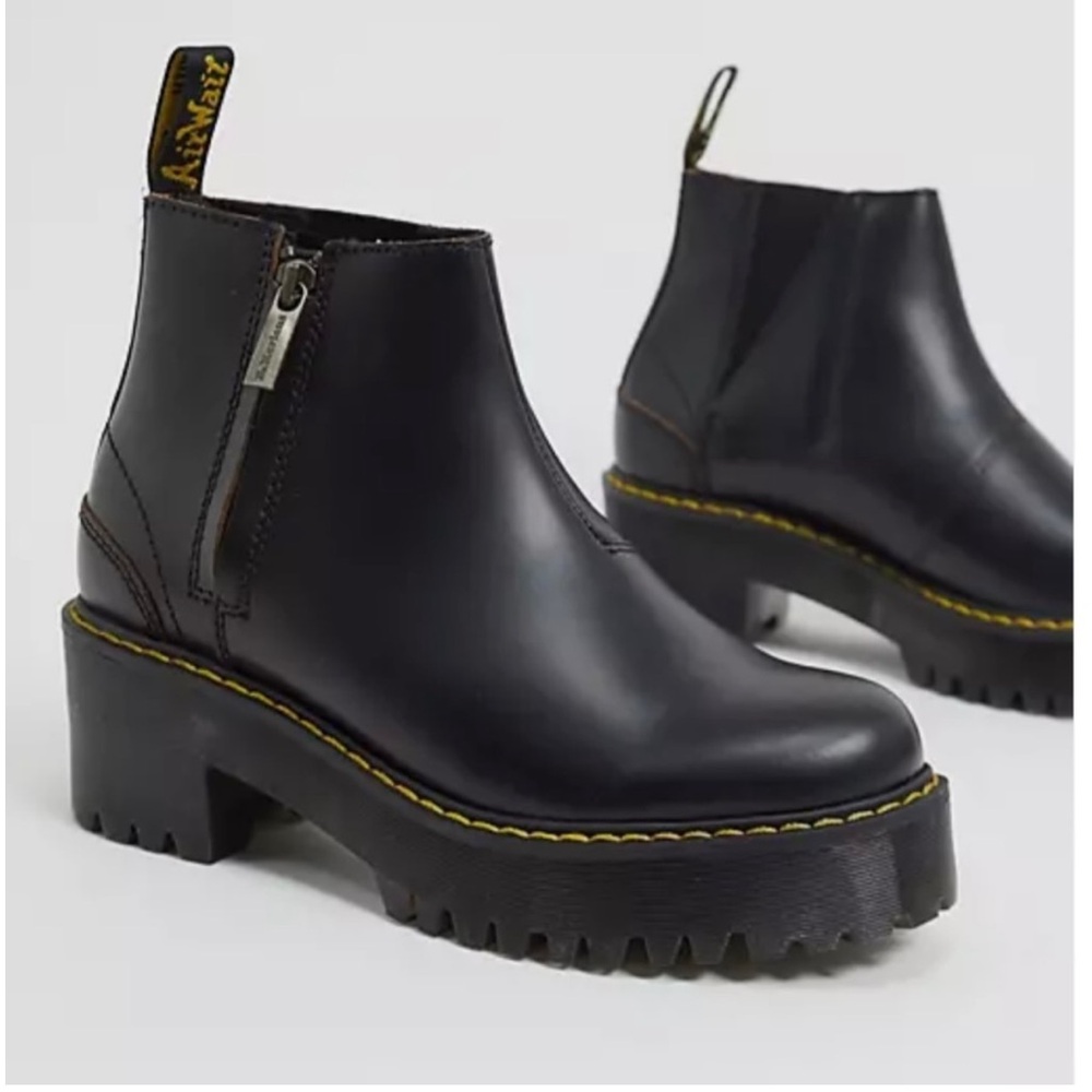 Dr. Martens Black Ankle Boots with Yellow Stitching